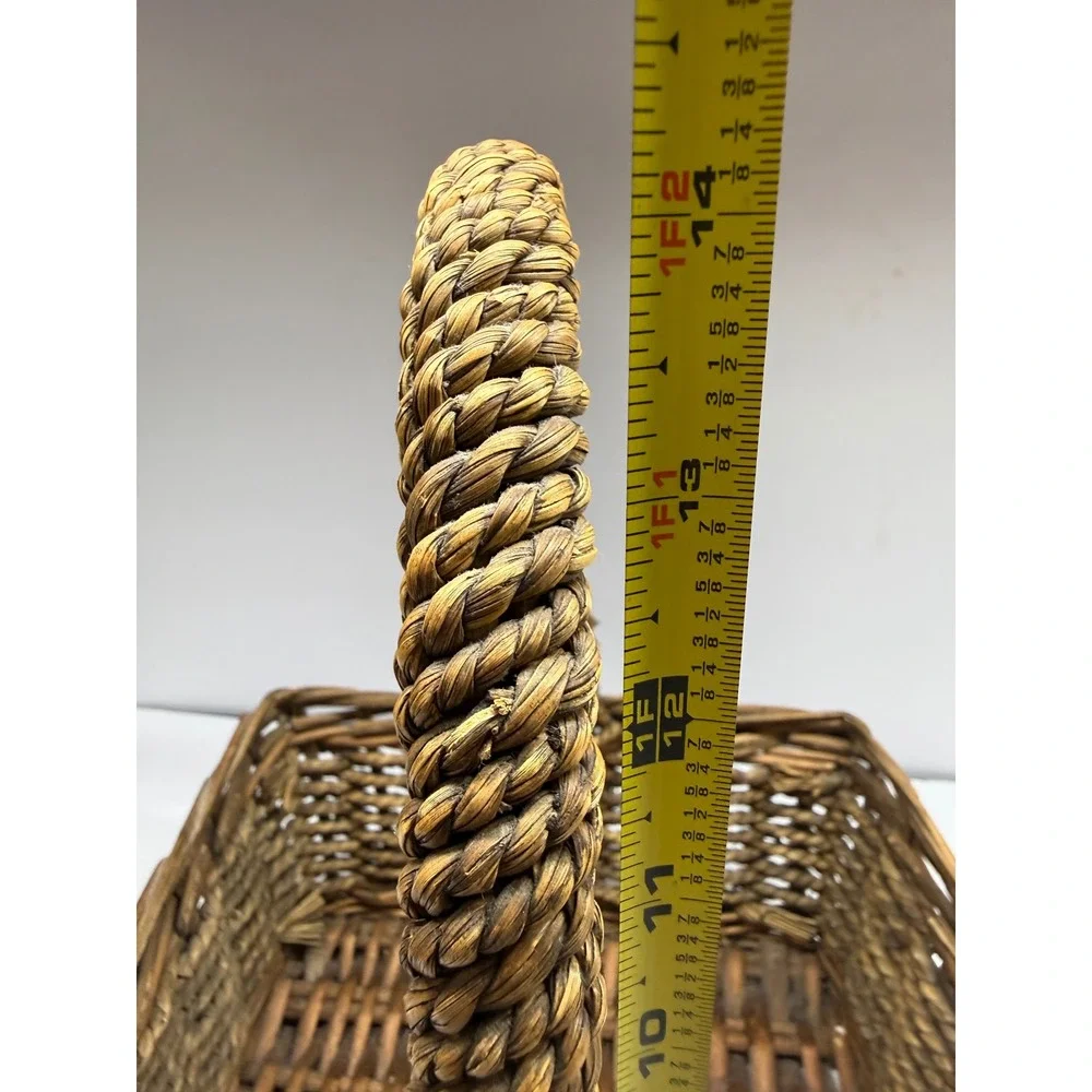 Vintage Rustic Woven Wicker Basket with Twisted Handle Farmhouse Decor Brown